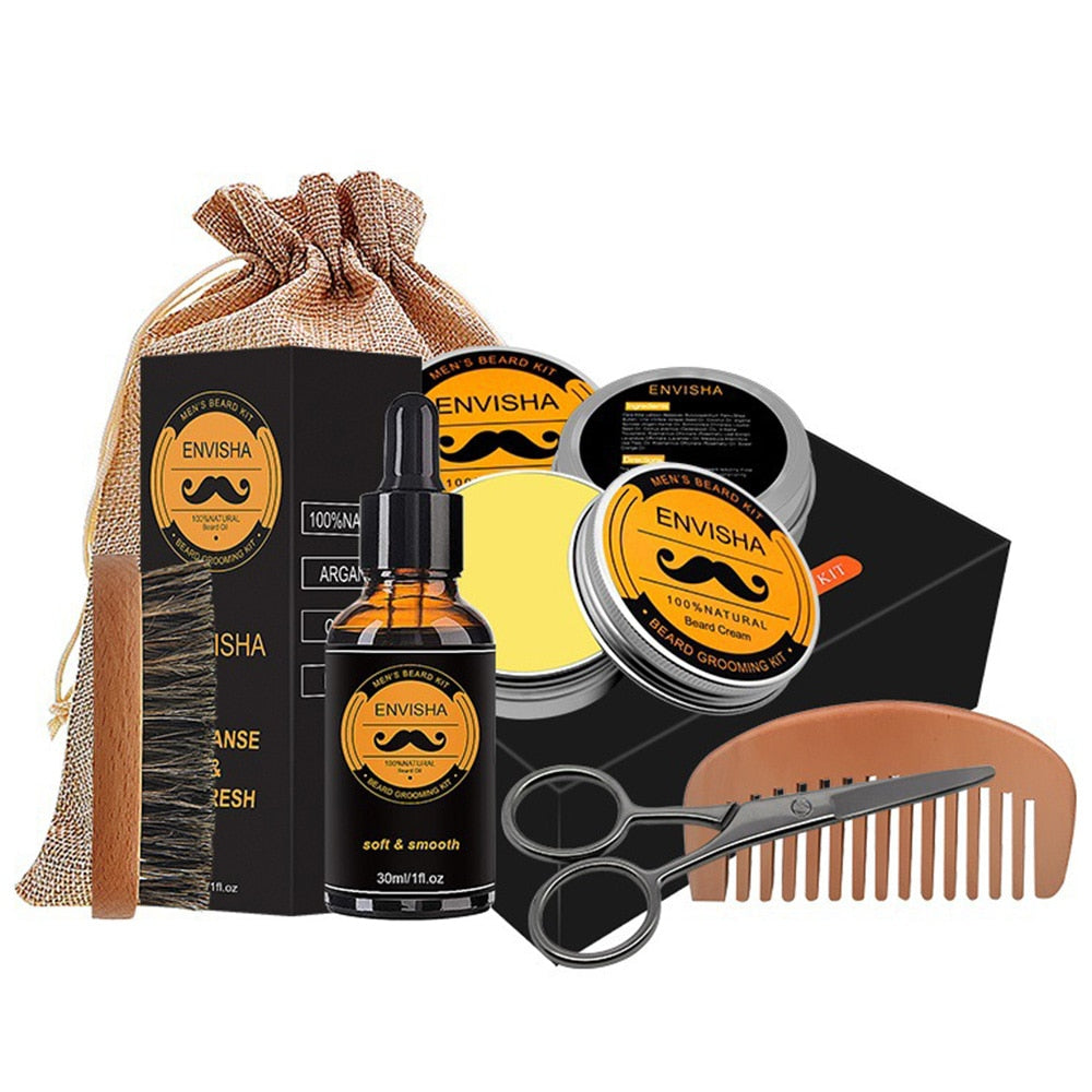 Ensemble de soins de la barbe pour hommes – Trousse complète de toilettage avec huile et peigne