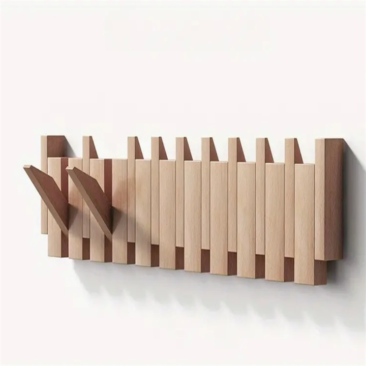 PianoCraft – Attaccapanni da parete in legno fatto a mano con ganci pieghevoli