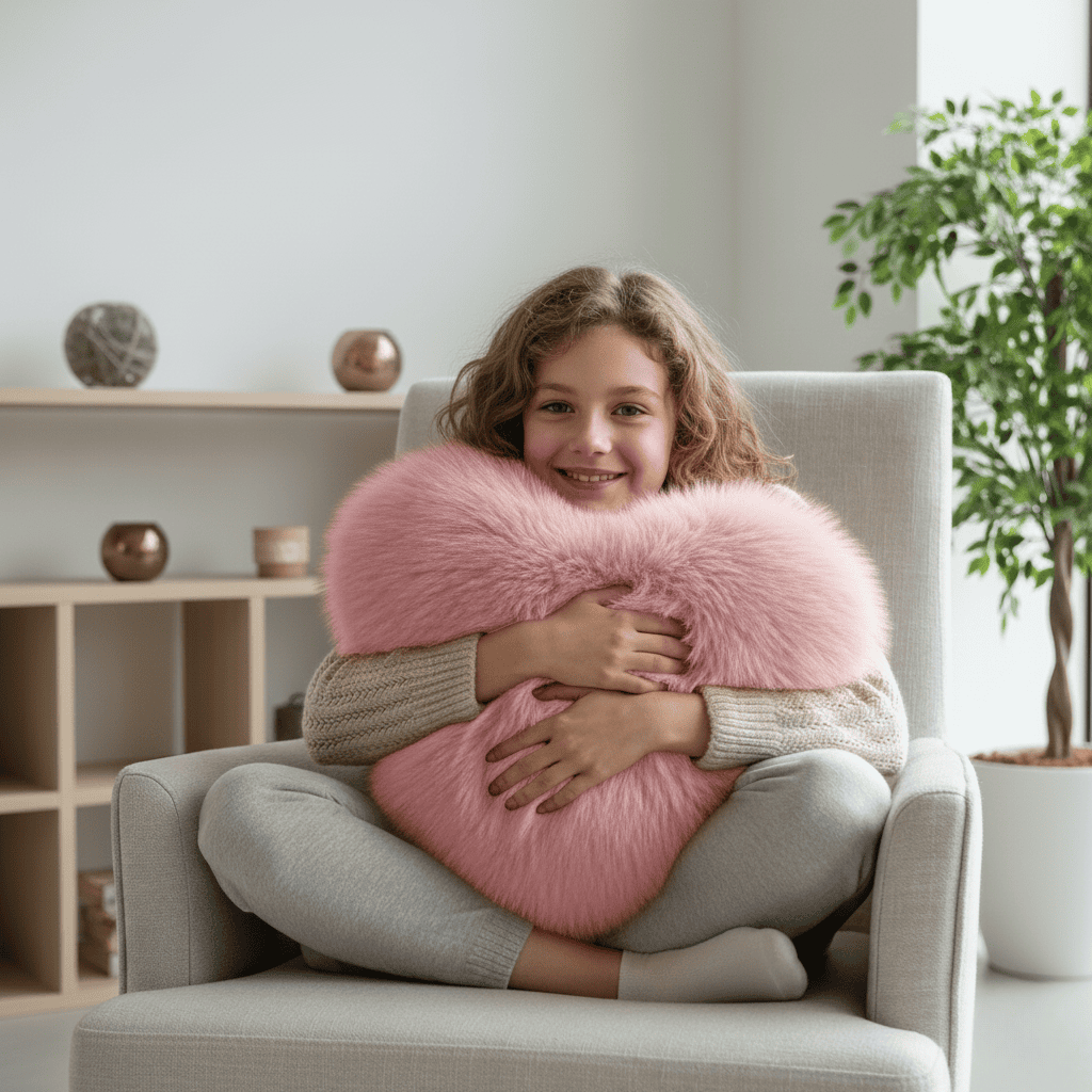 HUGNEST – Hartvormig kussen van imitatiebont voor warme en moderne woonruimtes 3