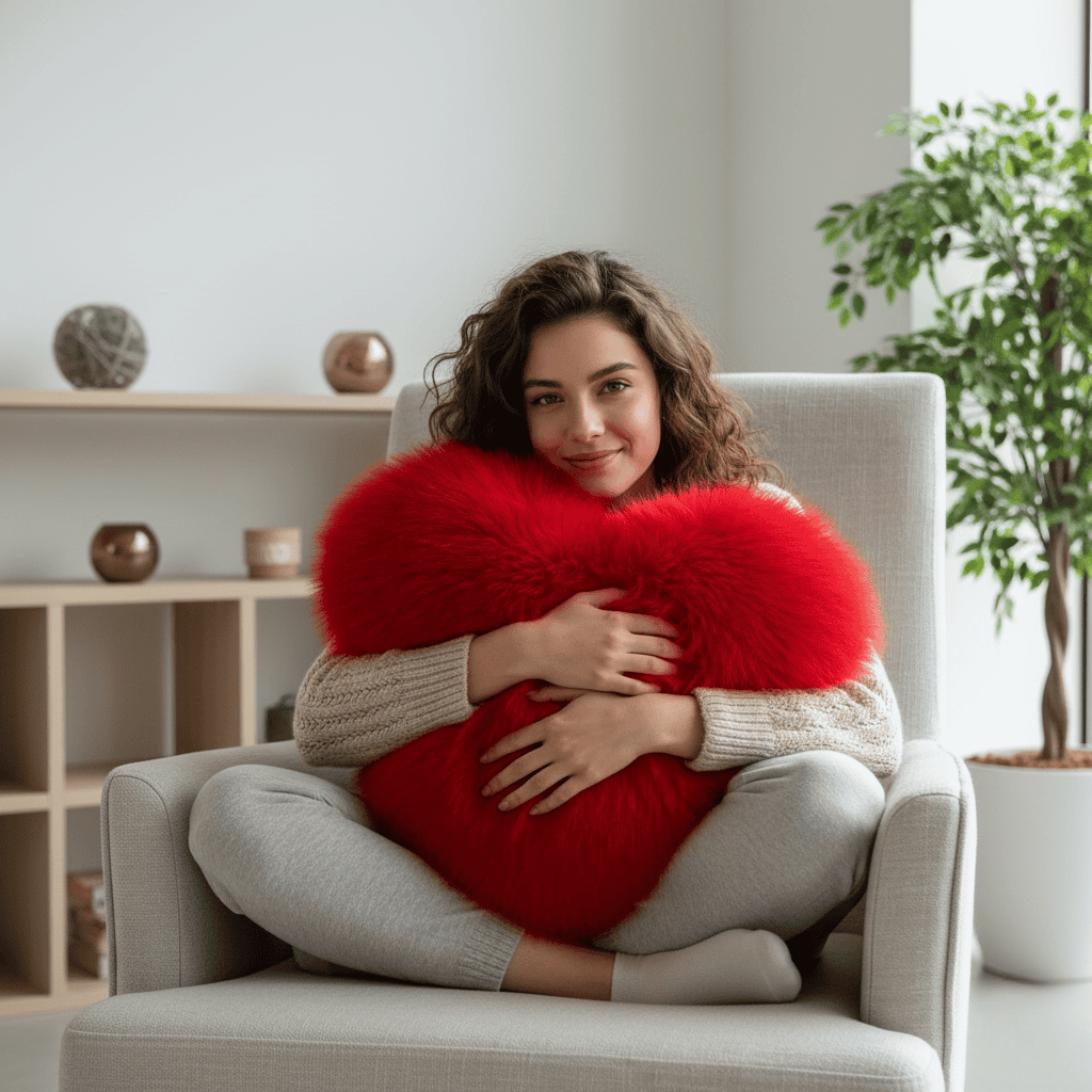 HUGNEST – Hartvormig kussen van imitatiebont voor warme en moderne woonruimtes 4