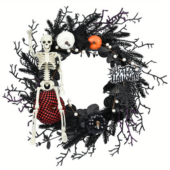 Halloween Gotische Skelet Pompoen Krans | Spookachtige Wanddecoratie 3