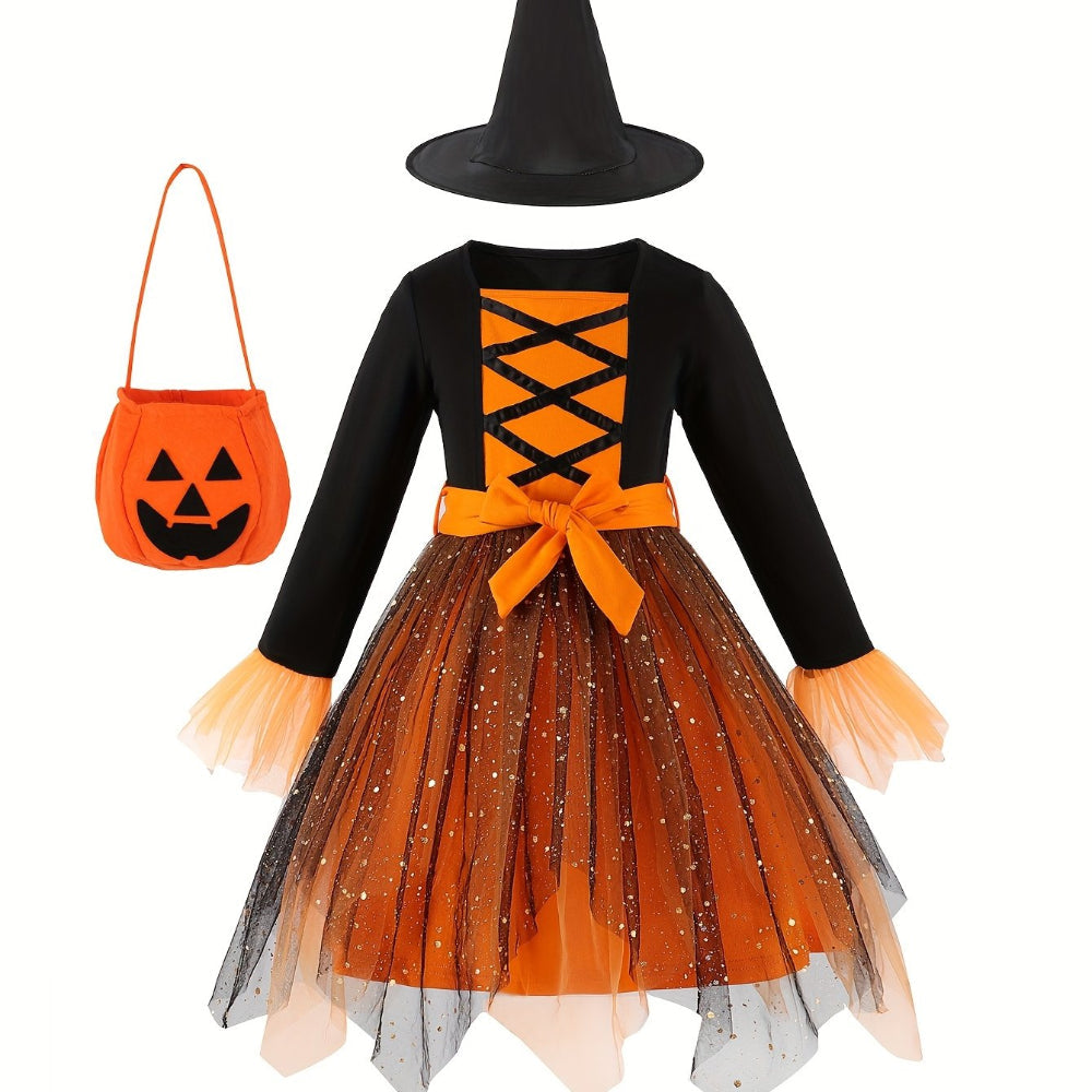 Halloween Heks Kostuum Kinderen Mesh Feestjurk 8