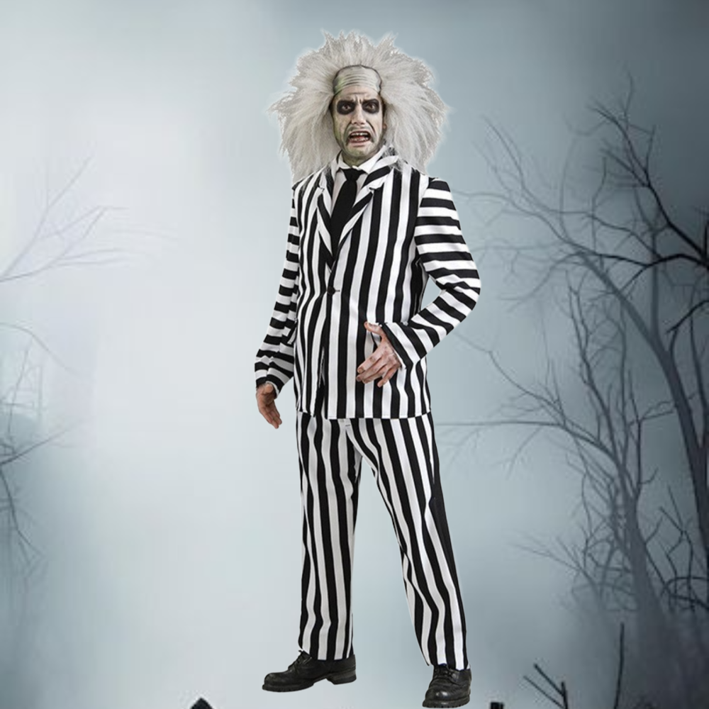 Halloween Kostuum Zwart Witte Gestreepte Pak 0