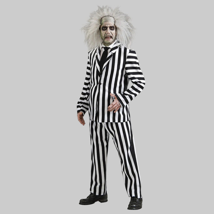 Halloween Kostuum Zwart Witte Gestreepte Pak 1