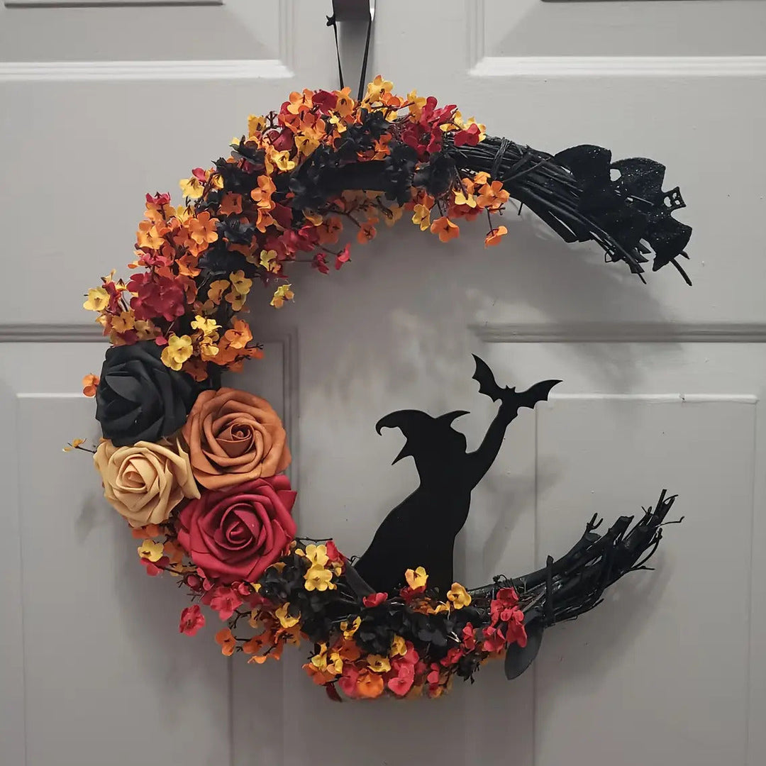 Halloween Rustieke Heks Bloem Wreath | Halvemaan Deur Decor 0