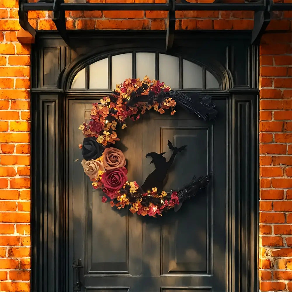 Halloween Rustieke Heks Bloem Wreath | Halvemaan Deur Decor 1