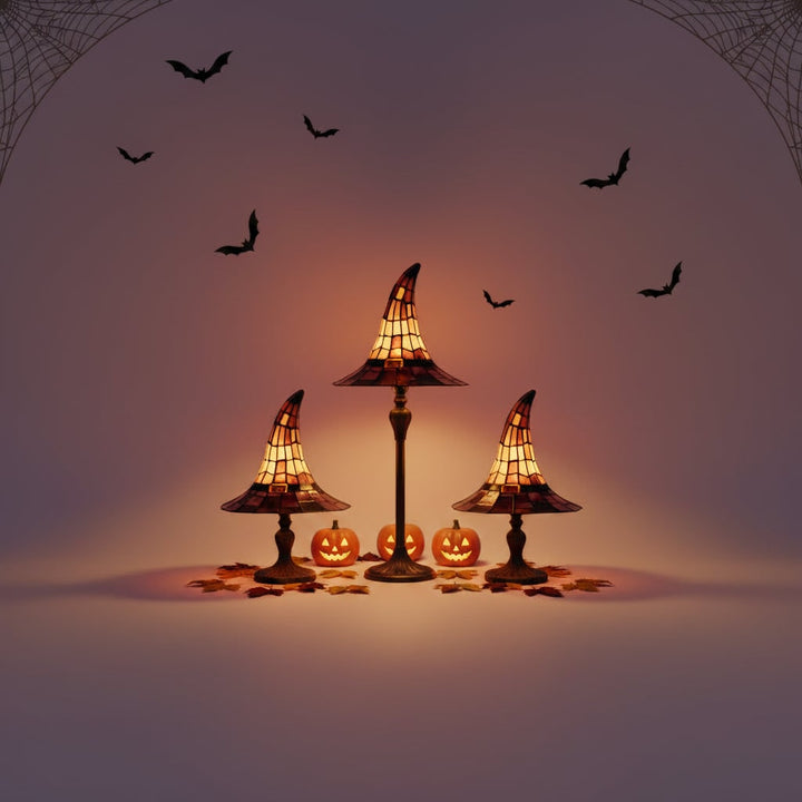 Halloween Tiffany Witch Hat Stained Glass Table Lamp with Metal Base 4