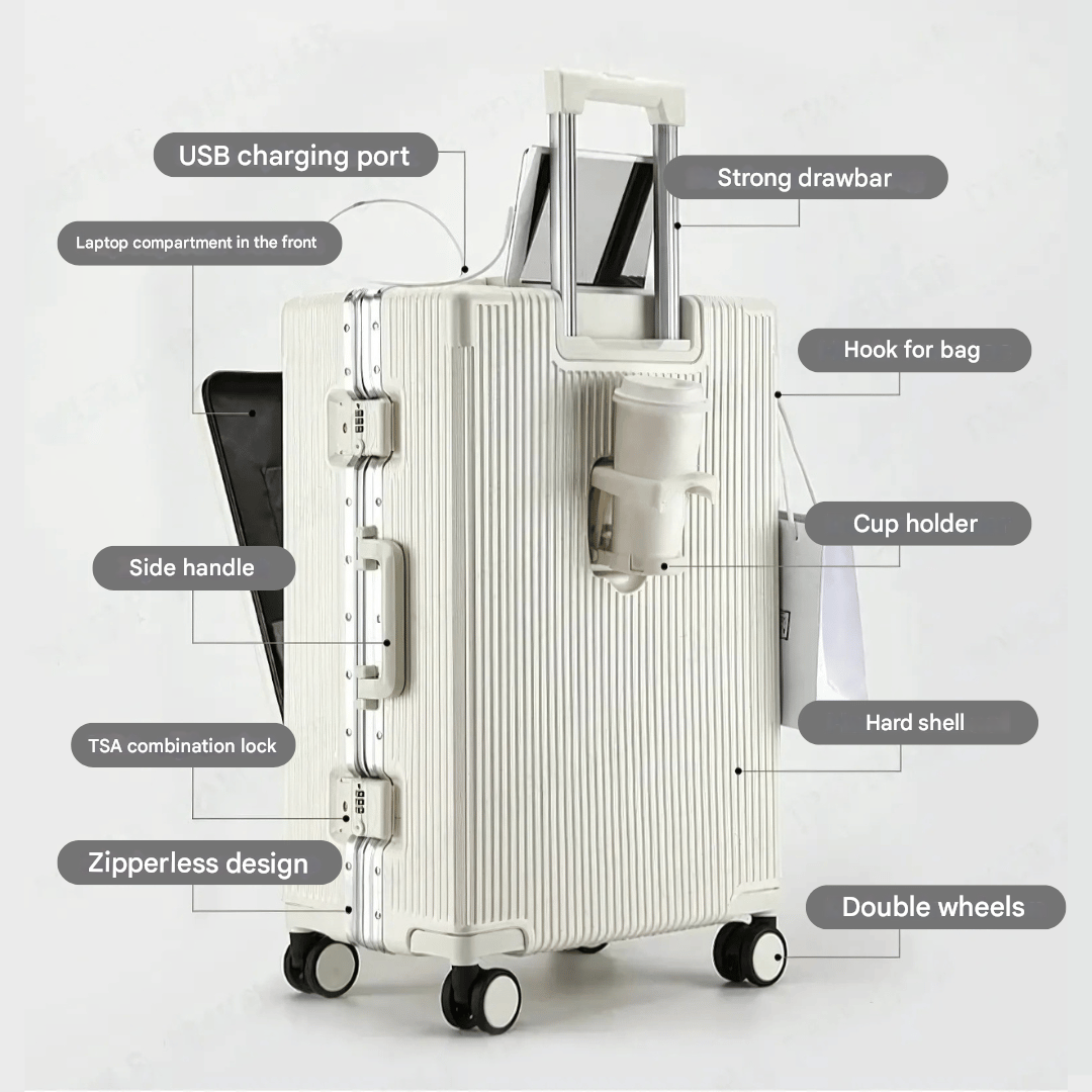Handbagage Koffer 20 Inch met Laptopvak, TSA-slot en USB-poorten 8