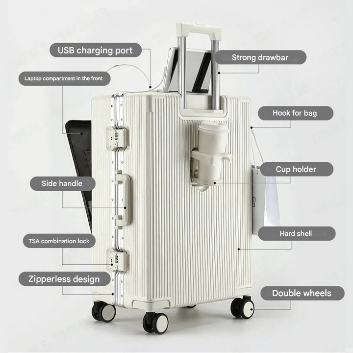 Handbagage Koffer 20 Inch met Laptopvak, TSA-slot en USB-poorten 8