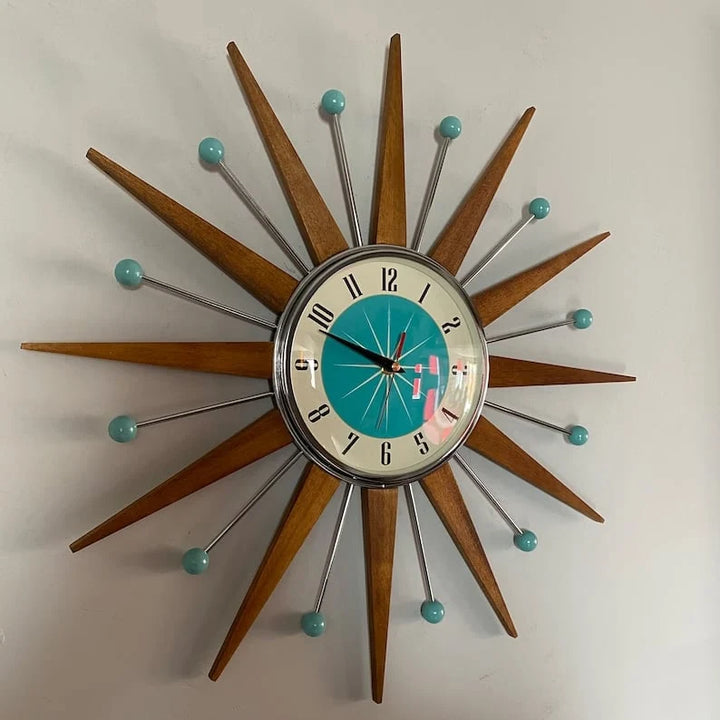 Handgemaakte Wandklok 40x40 cm Retro Woonkamer Stil Uurwerk Stralen Design Decoratief Batterij Modern | Sansoti 1