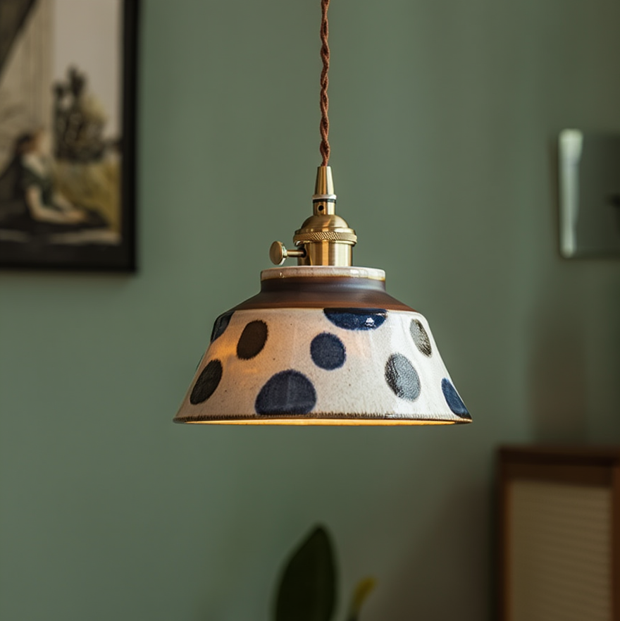 Handgeschilderde Keramische Hanglamp Scandinavisch Design Met Koperen Fitting Bloemenpatroon Voor Eettafel Keuken En Slaapkamer | Sansoti 10