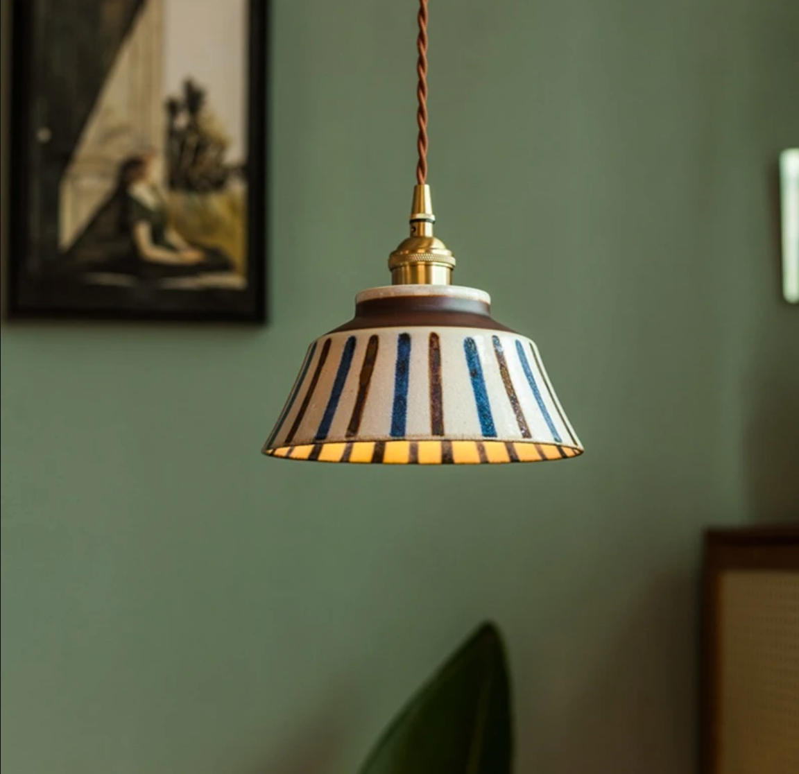 Handgeschilderde Keramische Hanglamp Scandinavisch Design Met Koperen Fitting Bloemenpatroon Voor Eettafel Keuken En Slaapkamer | Sansoti 11