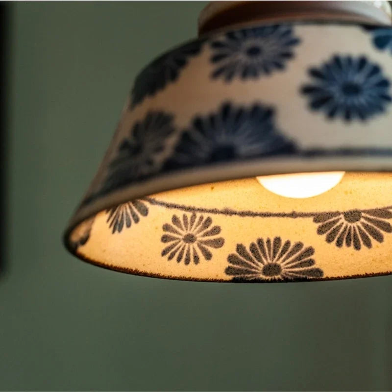 Handgeschilderde Keramische Hanglamp Scandinavisch Design Met Koperen Fitting Bloemenpatroon Voor Eettafel Keuken En Slaapkamer | Sansoti 2