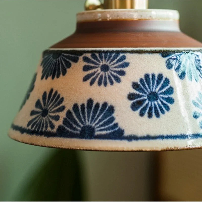 Handgeschilderde Keramische Hanglamp Scandinavisch Design Met Koperen Fitting Bloemenpatroon Voor Eettafel Keuken En Slaapkamer | Sansoti 3