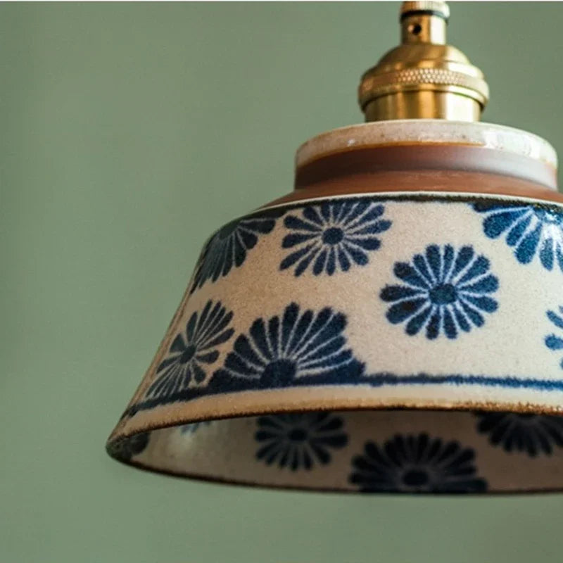 Handgeschilderde Keramische Hanglamp Scandinavisch Design Met Koperen Fitting Bloemenpatroon Voor Eettafel Keuken En Slaapkamer | Sansoti 4