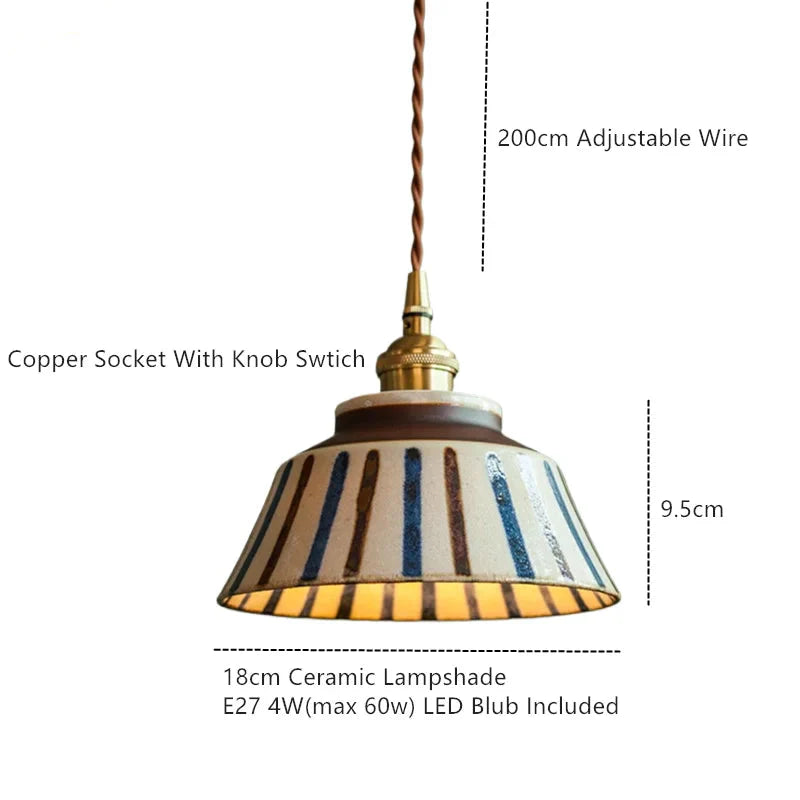 Handgeschilderde Keramische Hanglamp Scandinavisch Design Met Koperen Fitting Bloemenpatroon Voor Eettafel Keuken En Slaapkamer | Sansoti 5