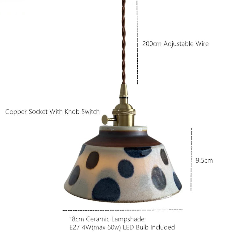 Handgeschilderde Keramische Hanglamp Scandinavisch Design Met Koperen Fitting Bloemenpatroon Voor Eettafel Keuken En Slaapkamer | Sansoti 7
