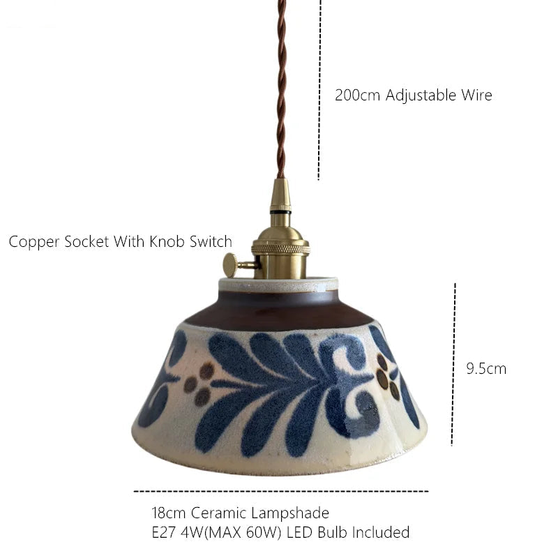 Handgeschilderde Keramische Hanglamp Scandinavisch Design Met Koperen Fitting Bloemenpatroon Voor Eettafel Keuken En Slaapkamer | Sansoti 8
