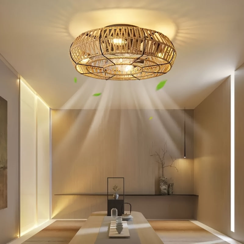 Handgeweven Rotan Plafondventilator – Zen Stijl en Functionaliteit 5