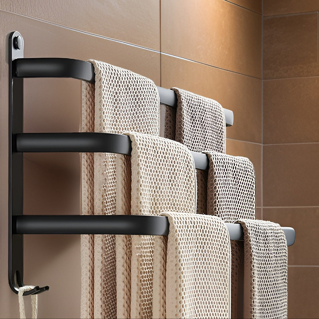 HangEase | 3-laags ruimtebesparende wandhanddoekhouder - aluminium badkamer organizer 0