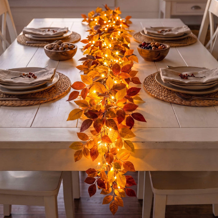 Lighted Foliage Garland – Flexible Leafy Strand with Warm Gold-Tone Lights Tevako
