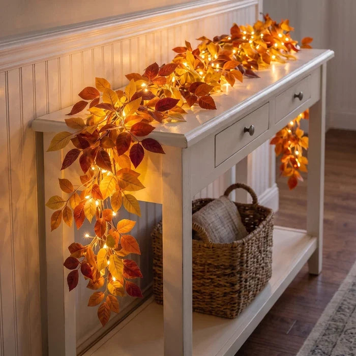 Lighted Foliage Garland – Flexible Leafy Strand with Warm Gold-Tone Lights Tevako