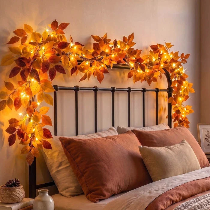 Lighted Foliage Garland – Flexible Leafy Strand with Warm Gold-Tone Lights Tevako