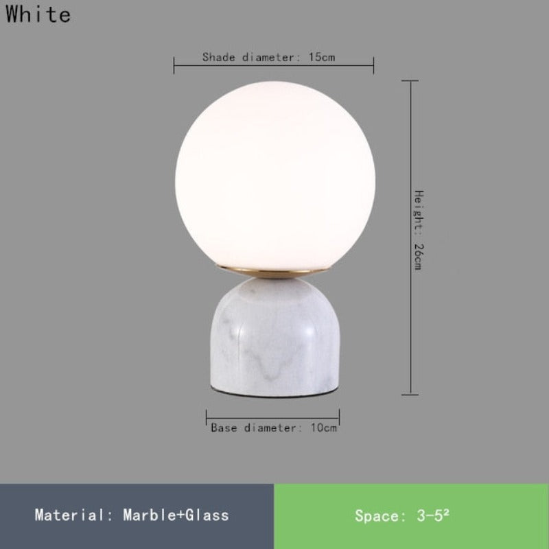 Lámpara de mesa Marbela – Base de mármol de lujo con pantalla de vidrio redonda y luz LED cálida