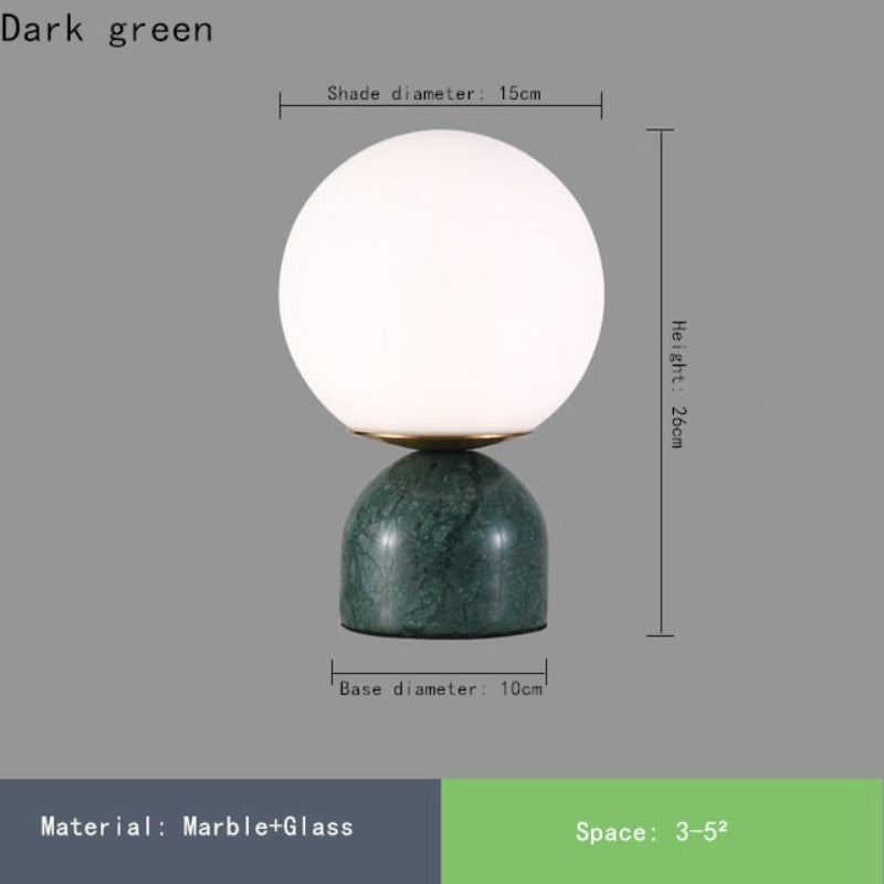 Lámpara de mesa Marbela – Base de mármol de lujo con pantalla de vidrio redonda y luz LED cálida