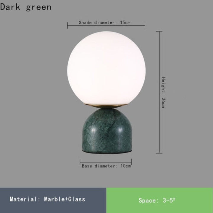 Lámpara de mesa Marbela – Base de mármol de lujo con pantalla de vidrio redonda y luz LED cálida