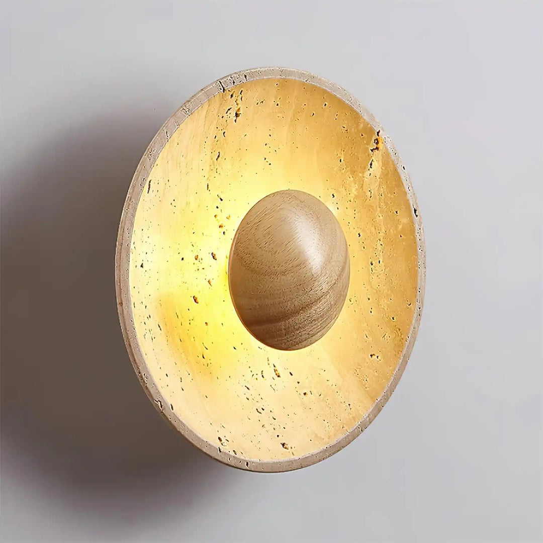 Heliara Round Halo Travertine Stone Wall Light 8