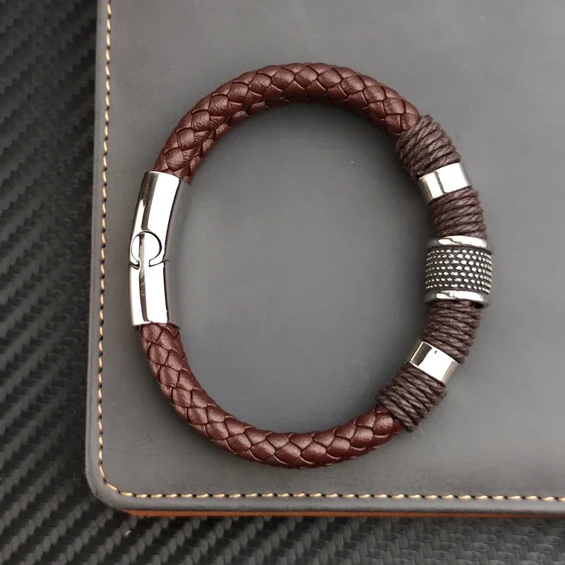Marvion Heren Armband – Echt Bruin Leren Armband met Roestvrij Staal, Meerlagig Design & Perfect Cadeau voor Mannen