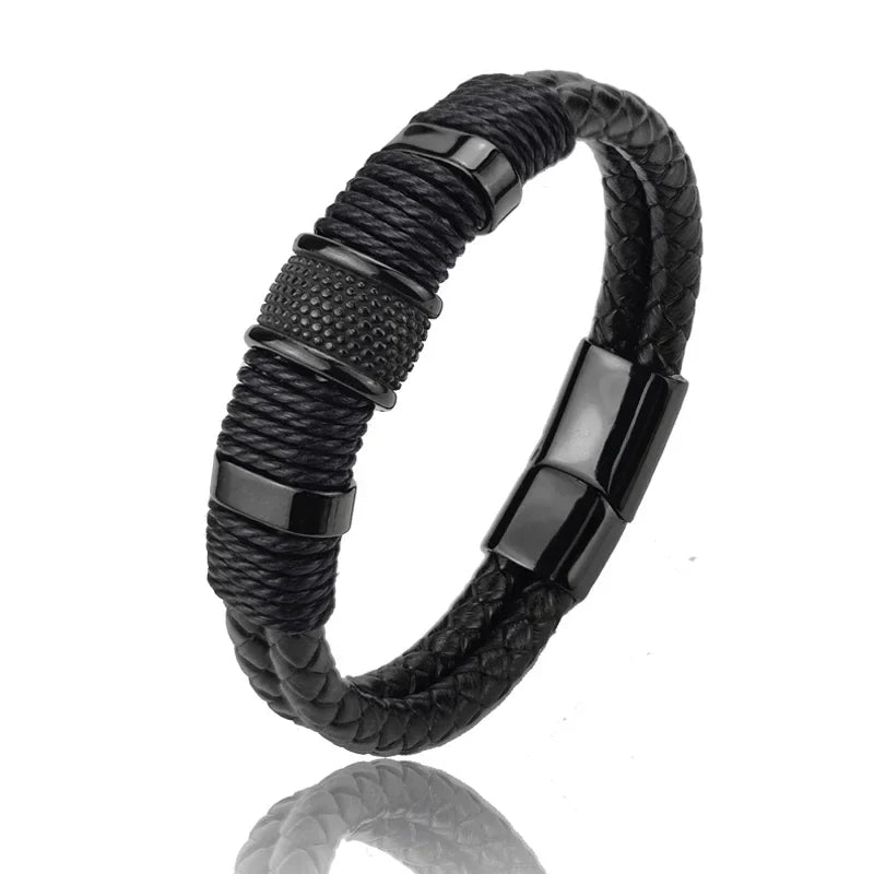 Marvion Heren Armband – Echt Bruin Leren Armband met Roestvrij Staal, Meerlagig Design & Perfect Cadeau voor Mannen