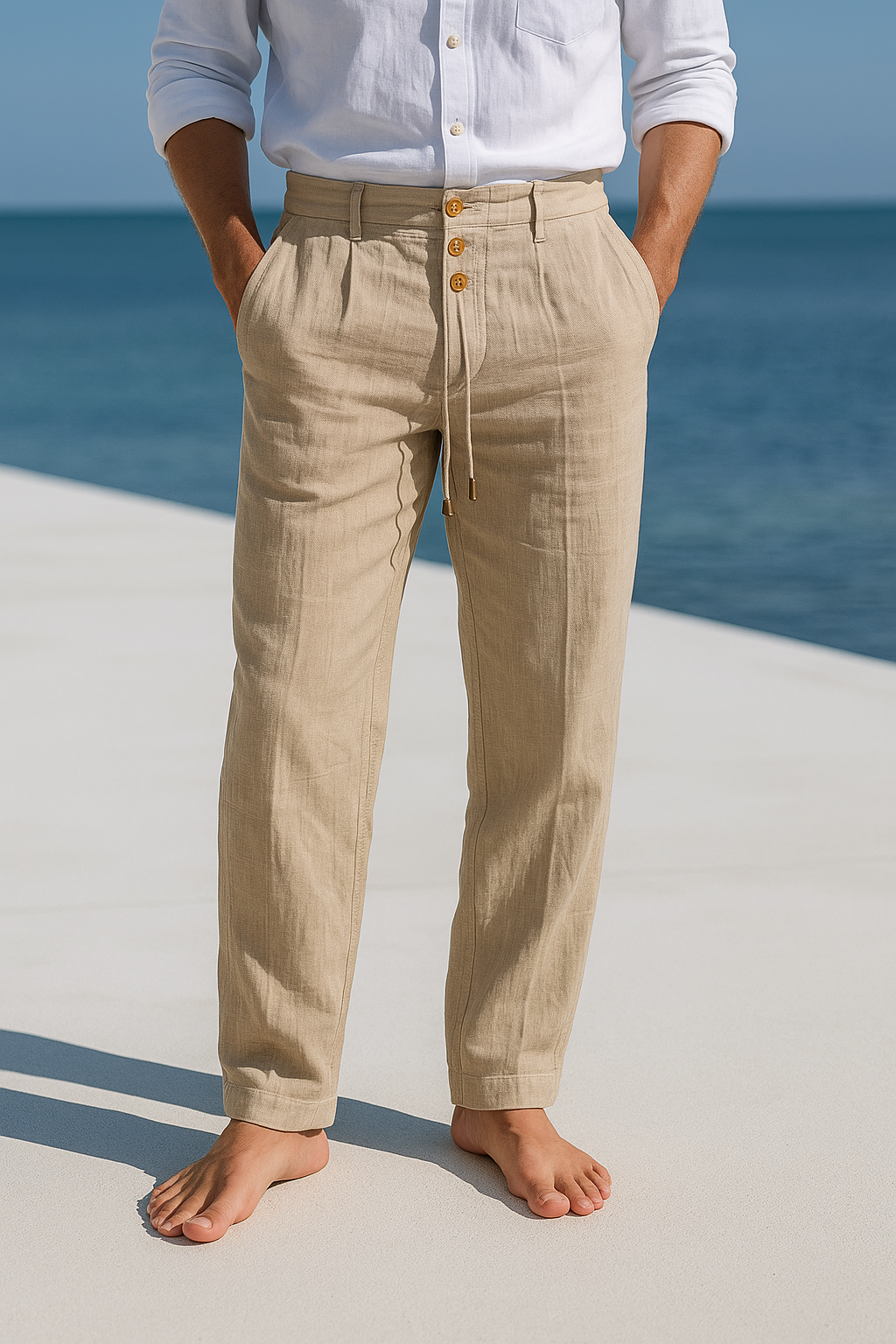 Heren Linnen Broek met Rechte Pasvorm en Ademend Zomercomfort 0