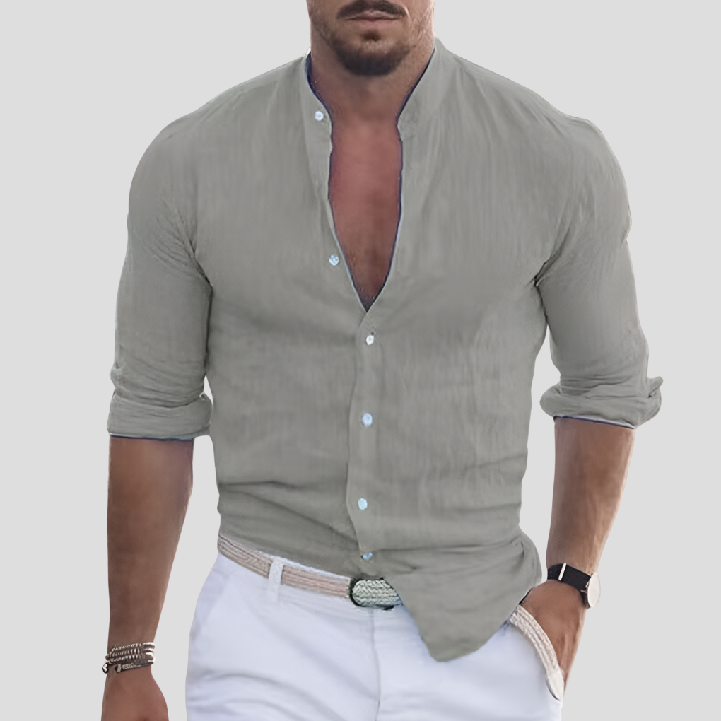 Heren slim fit overhemd met mandarijnkraag 3