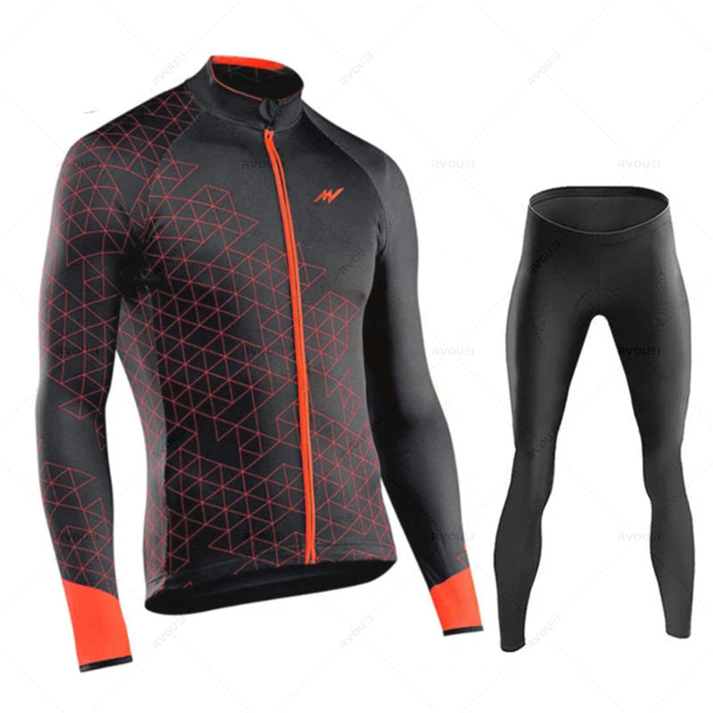 Herfst Wielertrui Set voor MTB met Lange Mouwen en Gelpad, Ademend en Sneldrogend 12