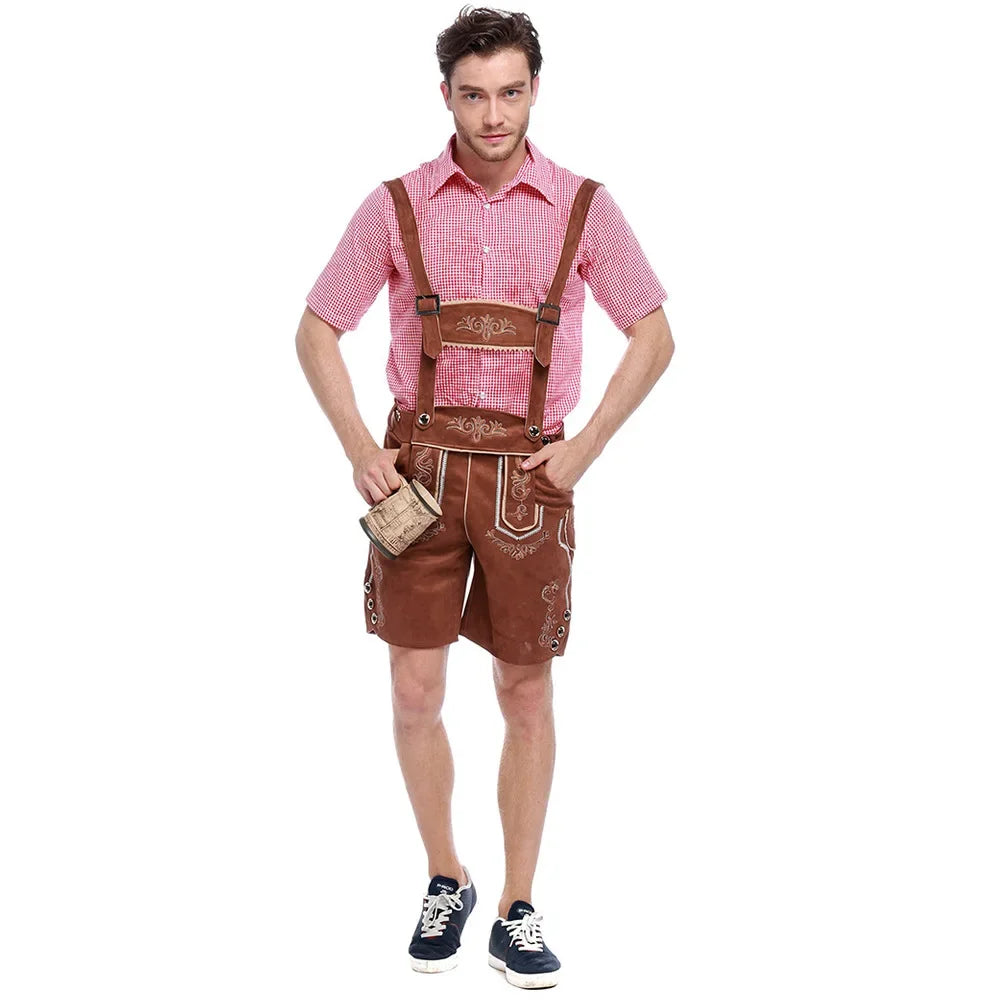 AlpenBursch – Conjunto de Lederhosen Masculino com Camisa & Chapéu – Visual Oktoberfest