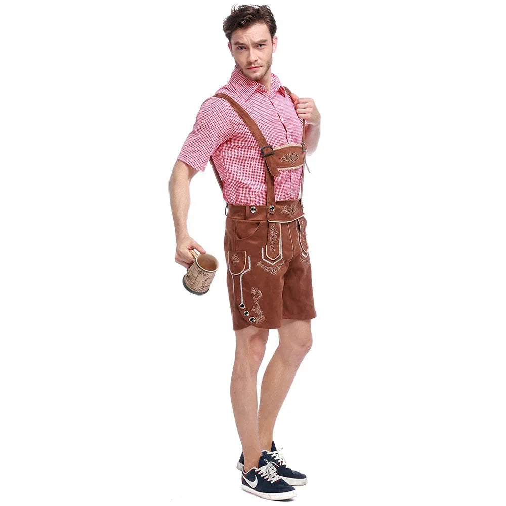 AlpenBursch – Conjunto de Lederhosen Masculino com Camisa & Chapéu – Visual Oktoberfest