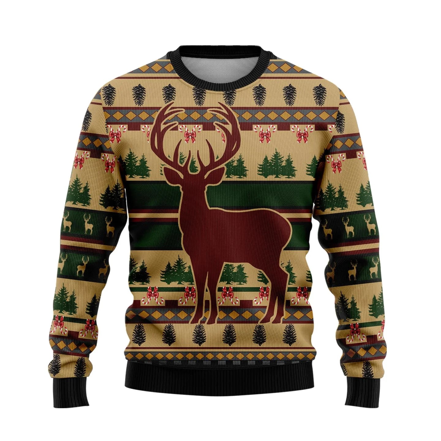 Herten kersttrui voor heren met crewneck en gebreide elanden 3