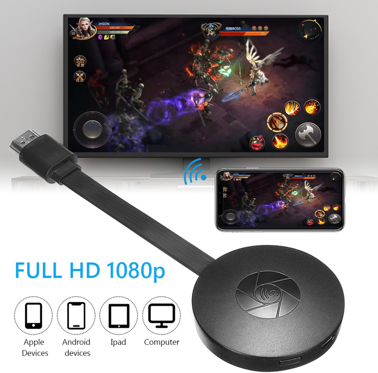 Adaptateur d'affichage sans fil – Dongle HDMI 1080p avec Wi-Fi casting & miroir d'écran