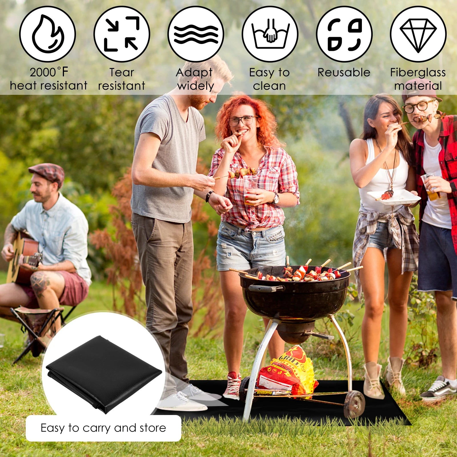 Hittebestendige BBQ-mat voor buitengebruik, waterdicht en herbruikbaar 122x76 cm 1