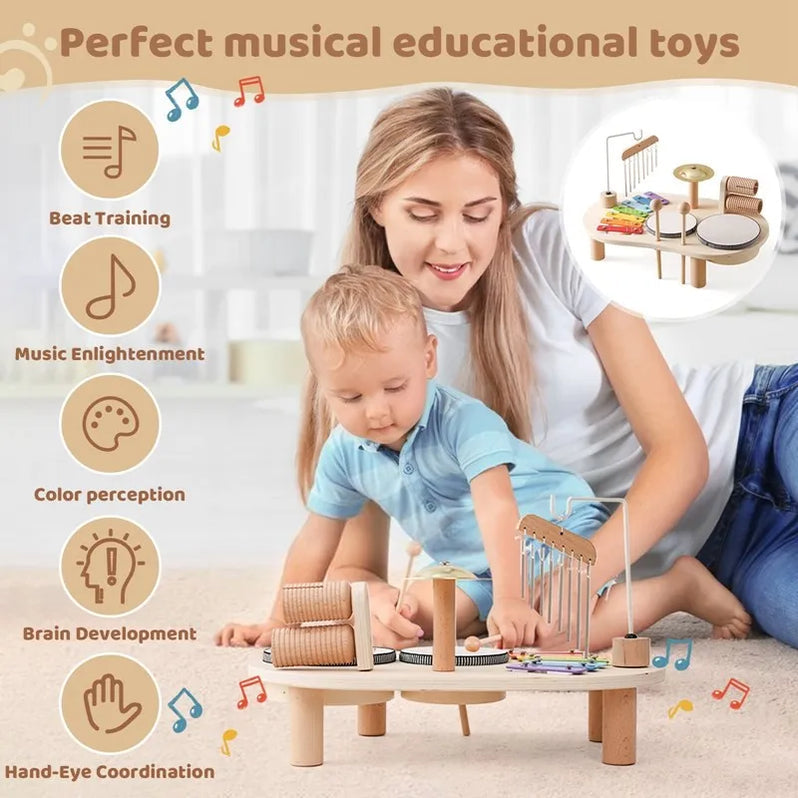 WoodPlay – Houten Muziekstation met Xylofoon, Trommel &amp; Maracas – Kinderen