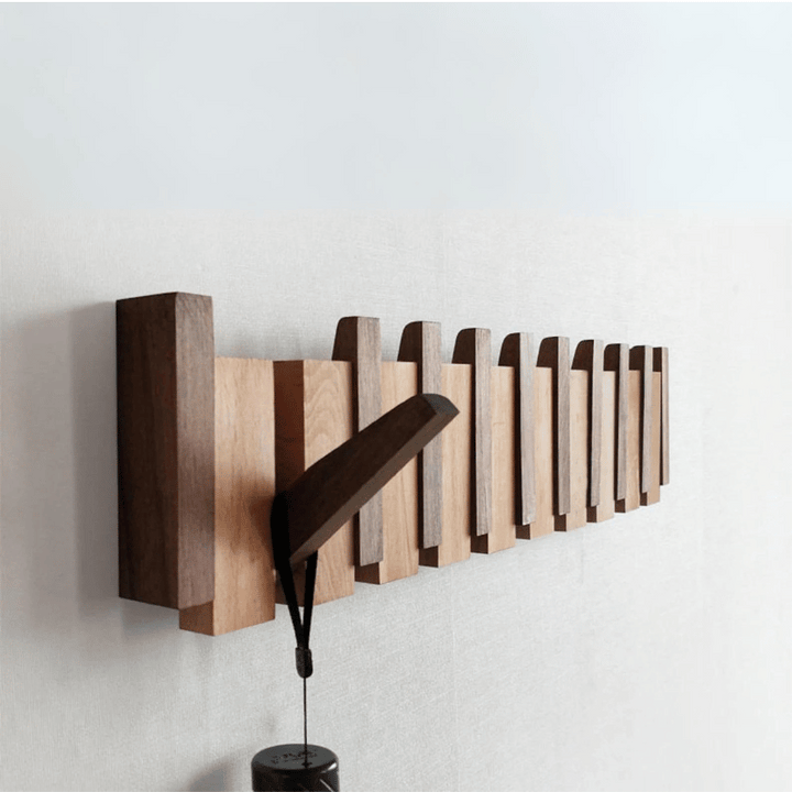 Houten Piano Wandkapstok – Massief Hout met Intrekbare Haken 0