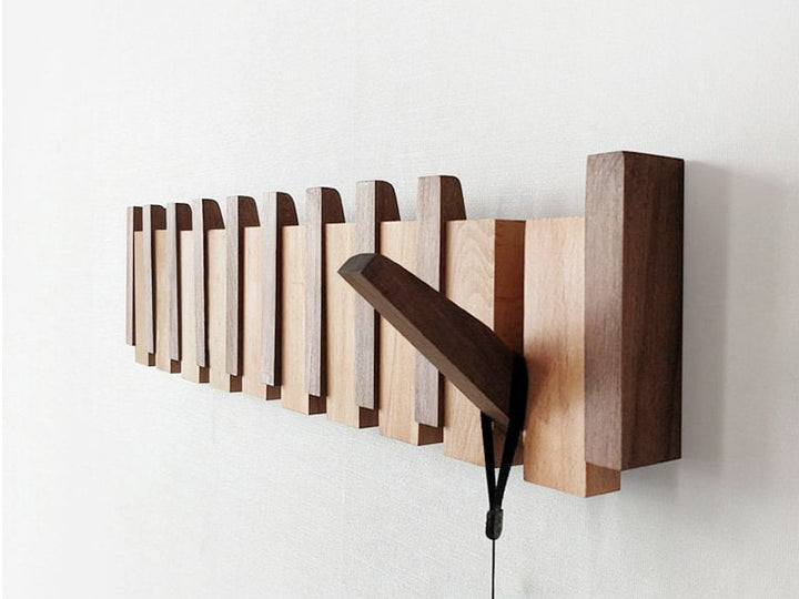 Houten Piano Wandkapstok – Massief Hout met Intrekbare Haken 4