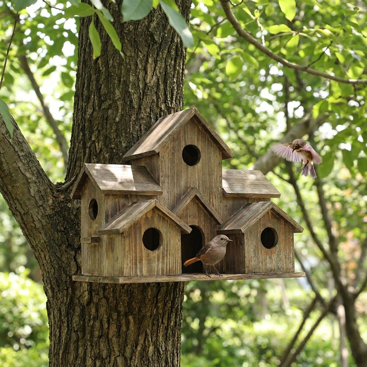 Houten Vogelhuisje Handgemaakt 6 Kamers Tuin Ophangen Rustiek Nestkastje | Sansoti 0