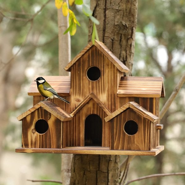 Houten Vogelhuisje Handgemaakt 6 Kamers Tuin Ophangen Rustiek Nestkastje | Sansoti 3