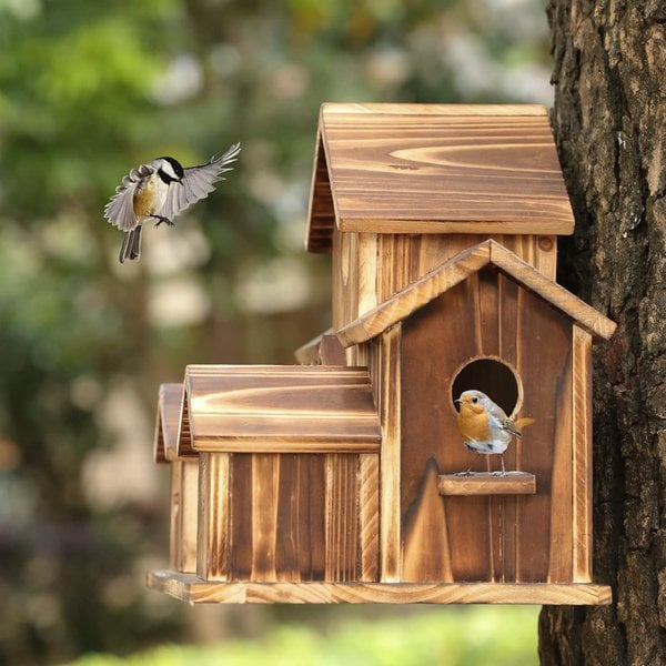 Houten Vogelhuisje Handgemaakt 6 Kamers Tuin Ophangen Rustiek Nestkastje | Sansoti 4