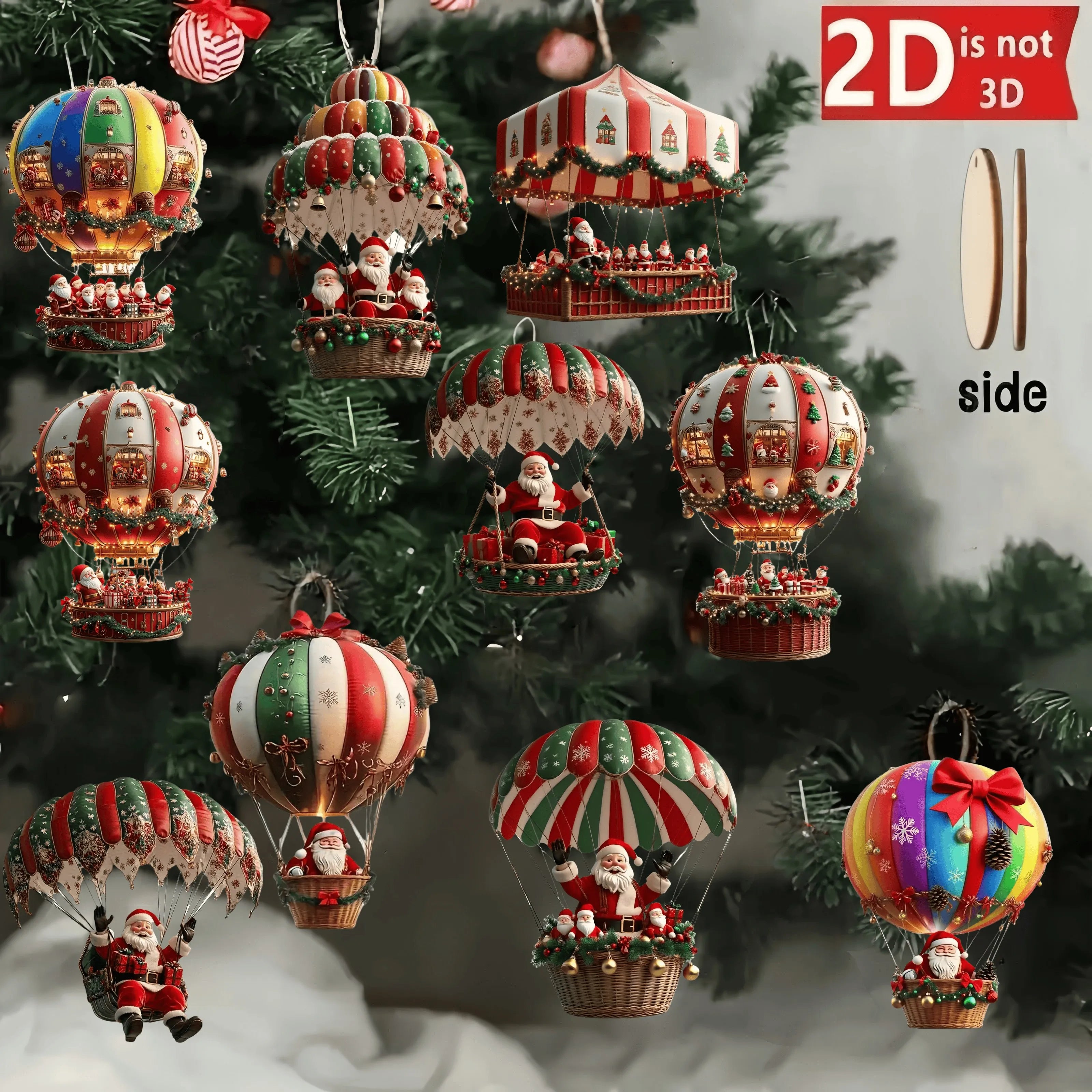 NordicaHome Colgantes de Madera para Navidad – Set de 10 Adornos de Globo de Santa para Decoración Festiva