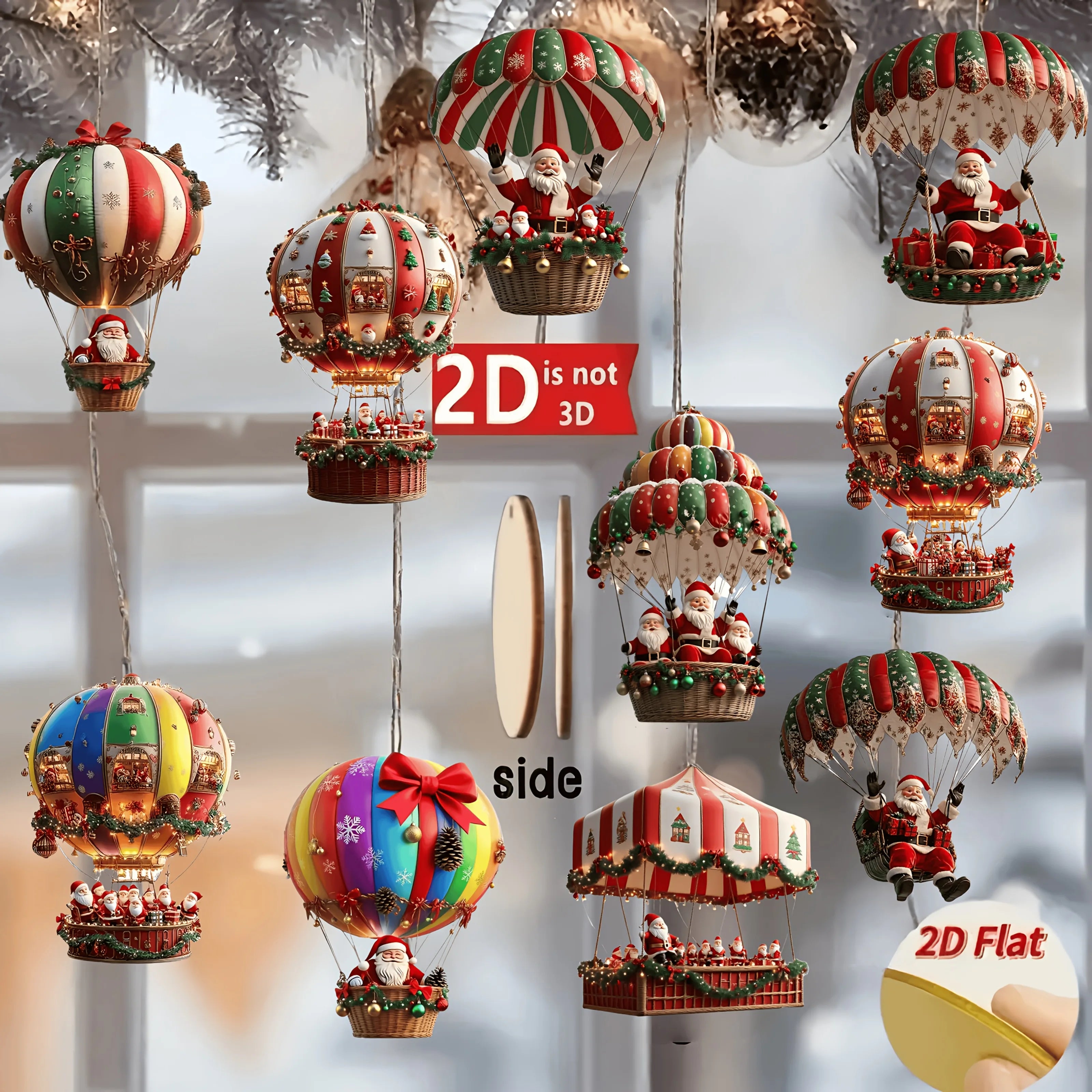 NordicaHome Colgantes de Madera para Navidad – Set de 10 Adornos de Globo de Santa para Decoración Festiva