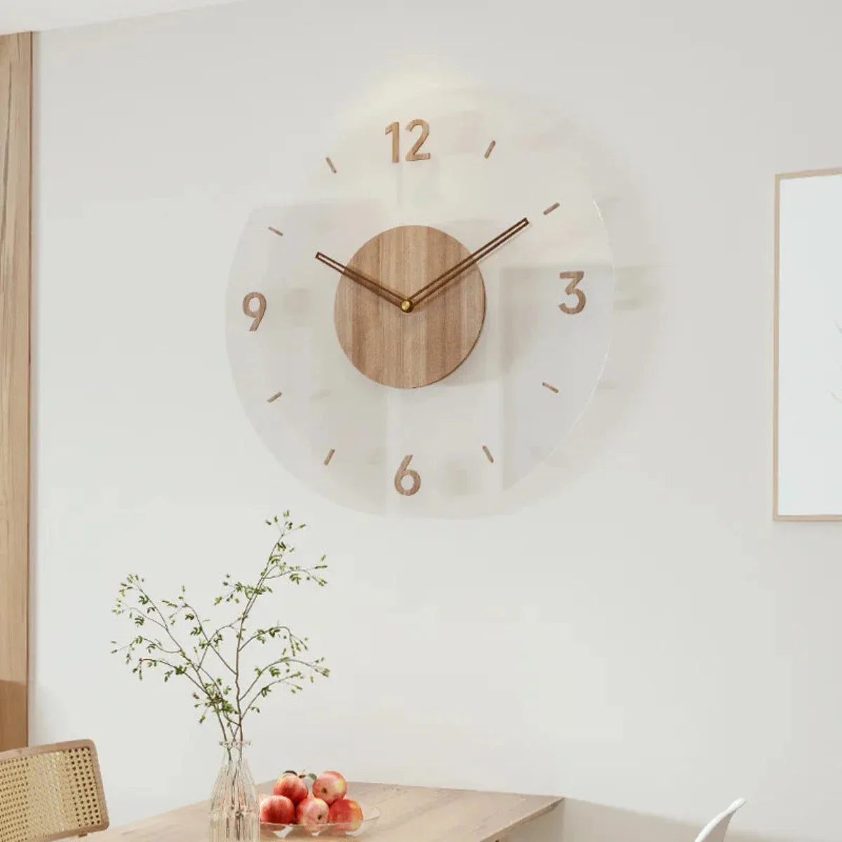 Houten wandklok 30 cm – Stille quartzklok in een minimalistisch glazen ontwerp 10